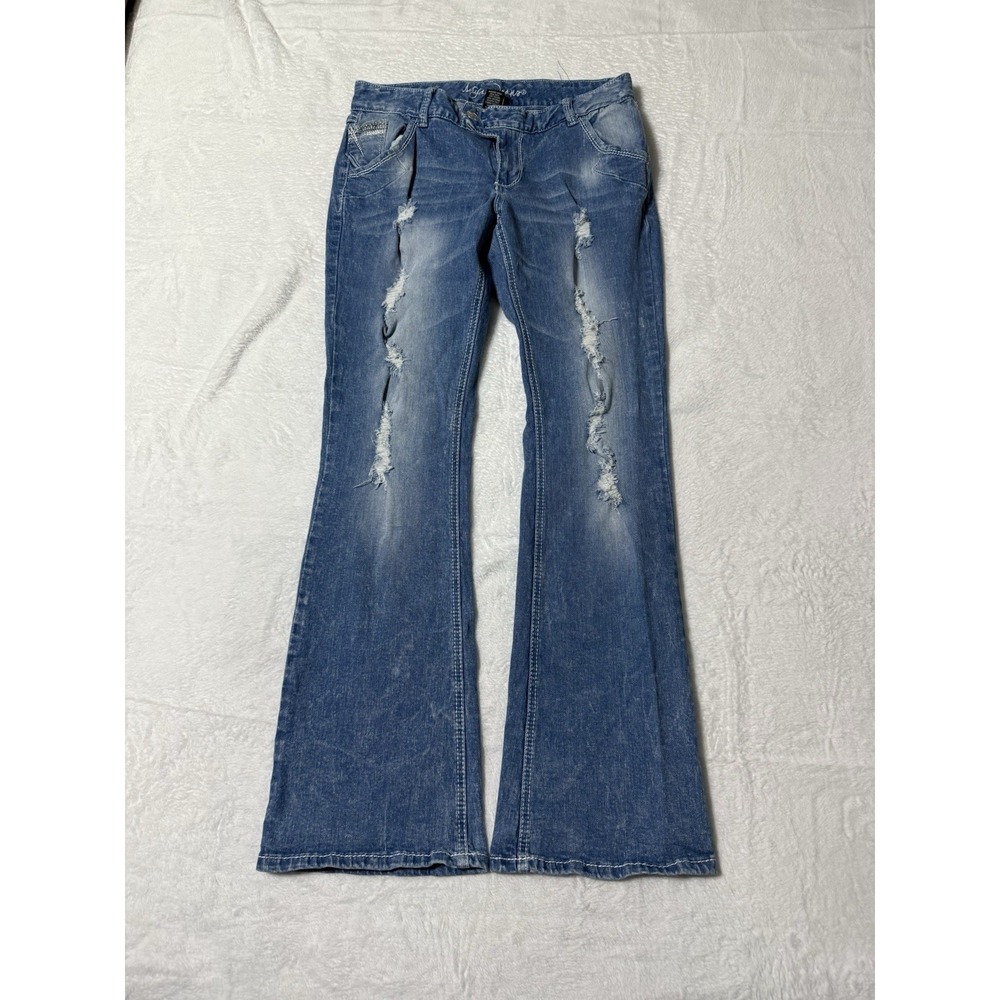 Ariya Jeans Women's 12 Blue Bootcut‎ Low Rise Y2K Medium Wash Denim Distressed